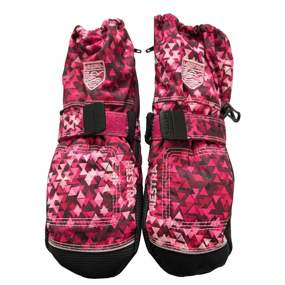 Hestra ~ Baby Zip Long Mittens Toddler 2 yrs Size 2 Pink Geometric Winter Gloves